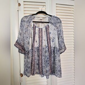 XL Knox Rose Floral Blouse in Blue and Cream